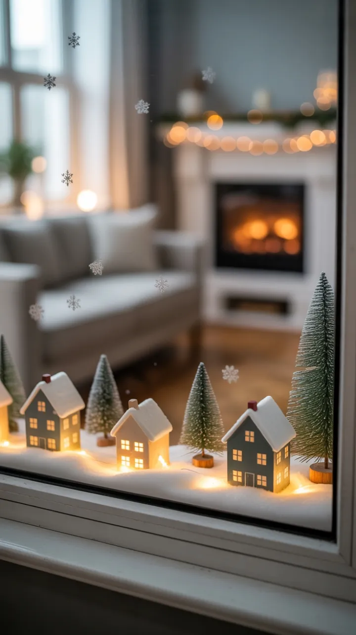 A Quiet Window-Sill Village Bathed in Fireplace Glow