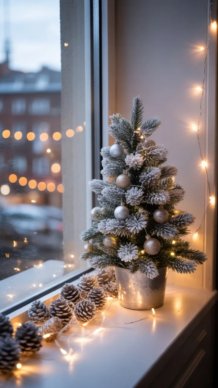 Windowsill Wonderland of Tiny Tree and Twinkling City Lights