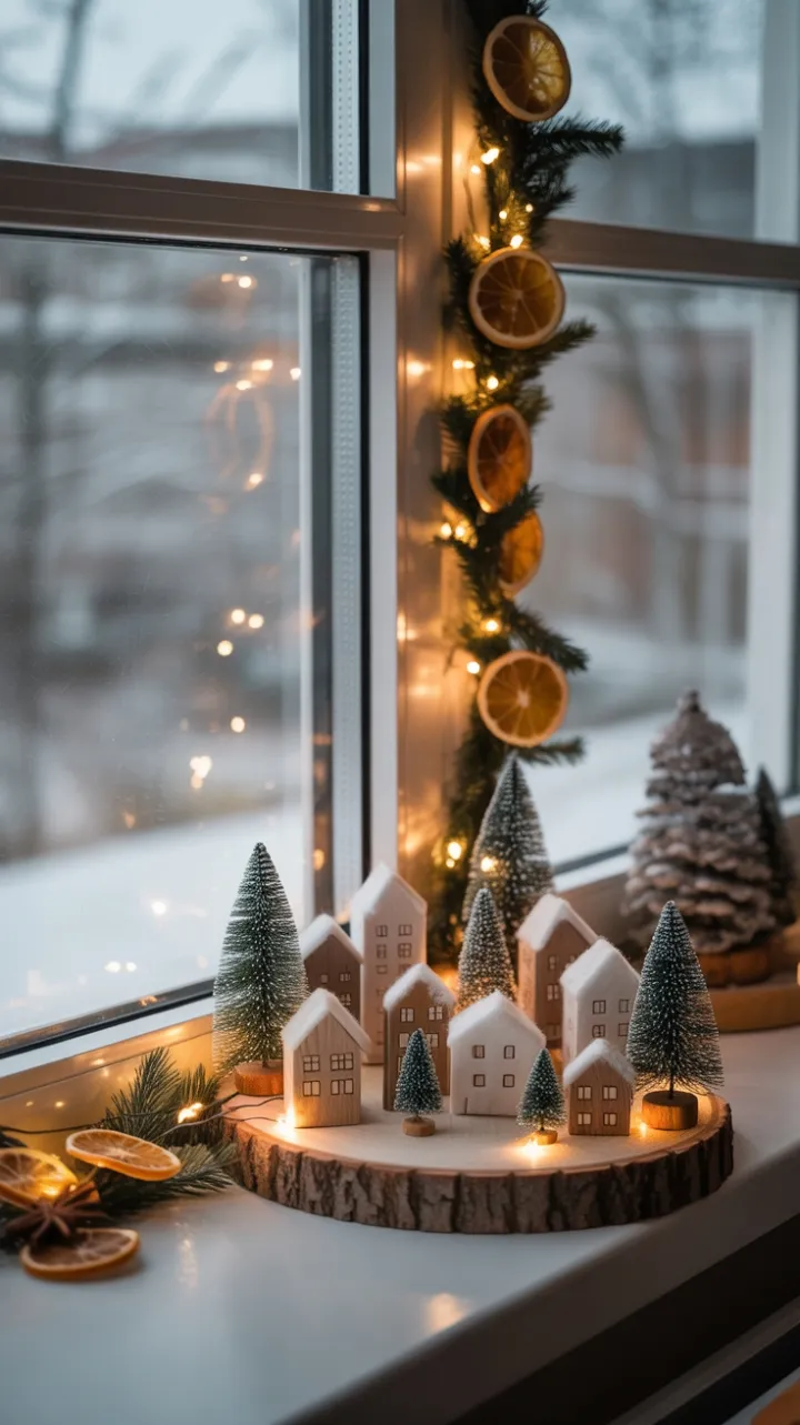 Tiny Snowbound Village Warming a Cozy Window