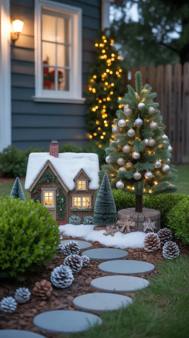Snow-Kissed Miniature Village Bathed in Porchlight Warmth