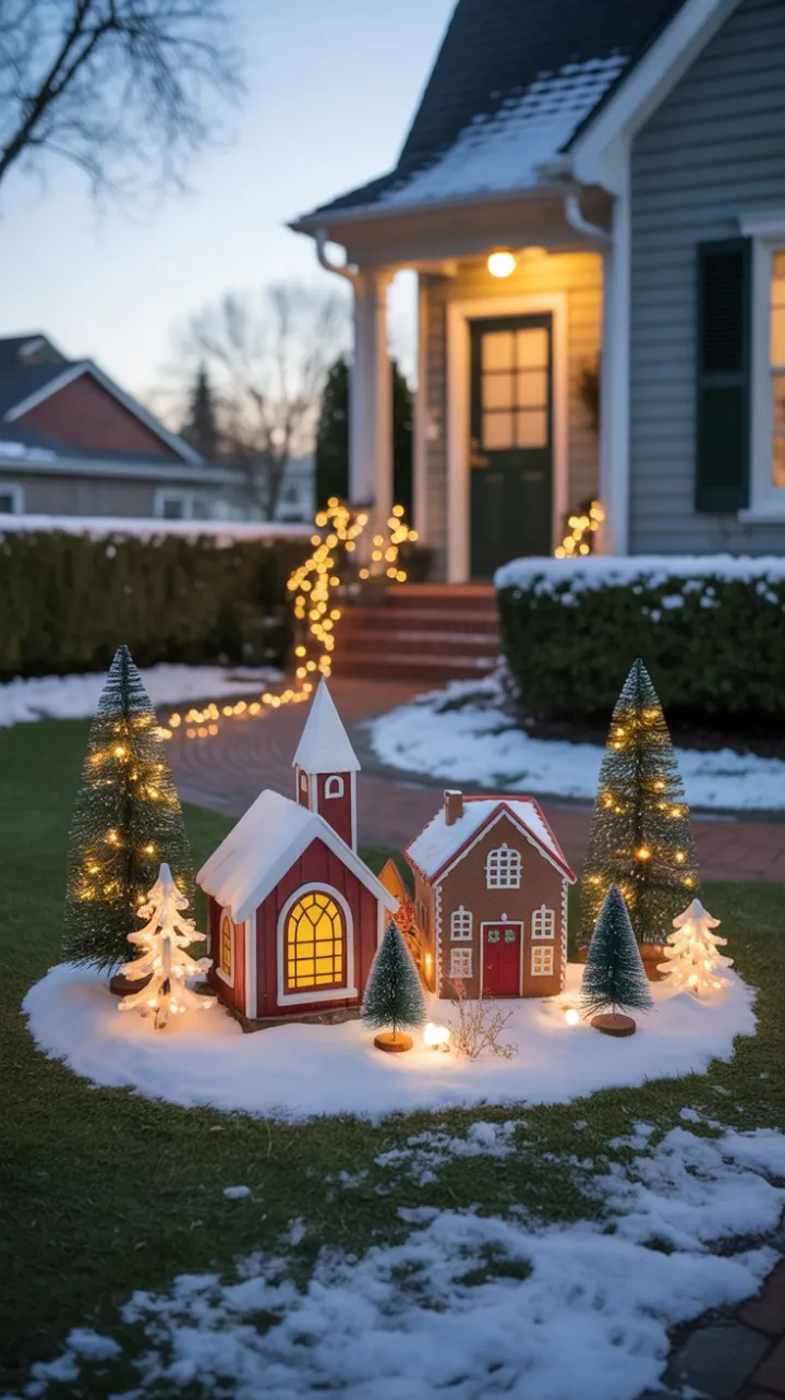Snowy Miniature Christmas Village Lighting a Cozy Curbside Scene