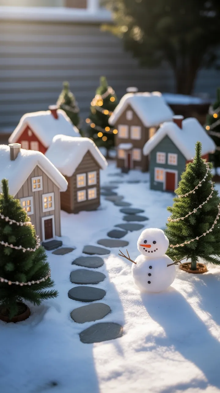 Sunset Glow Over a Tiny Snowbound Village