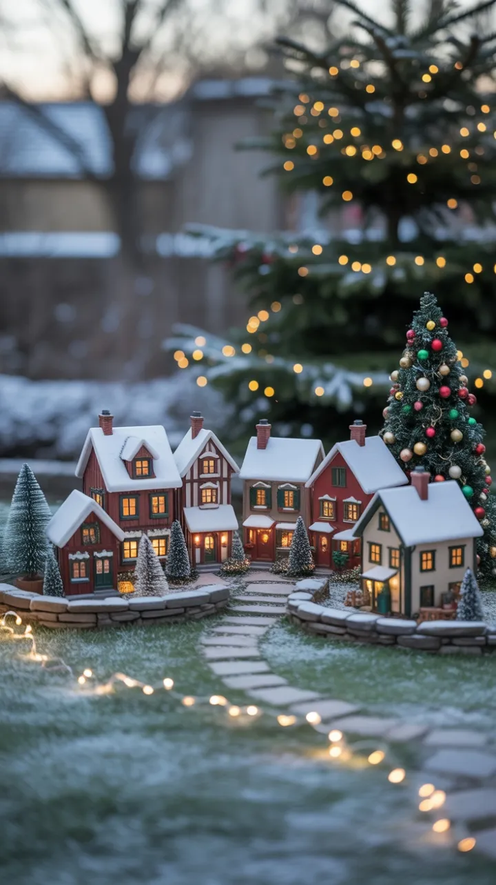 Snow-Kissed Miniature Village with a Twinkling Pathway