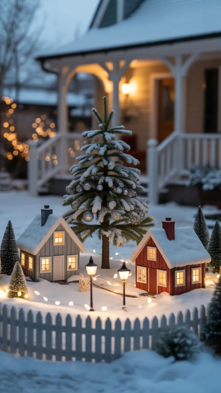 Snow-Kissed Miniature Village with Twinkling Pathways