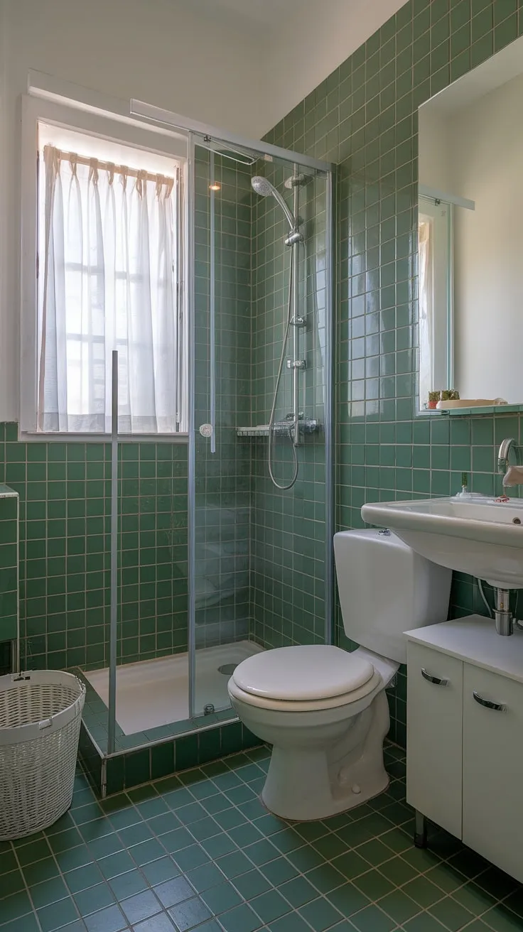 This small ensuite bathroom's green tile makeover is pure bathroom inspo. Bathroom renos don't have to be huge to make a big impact.
