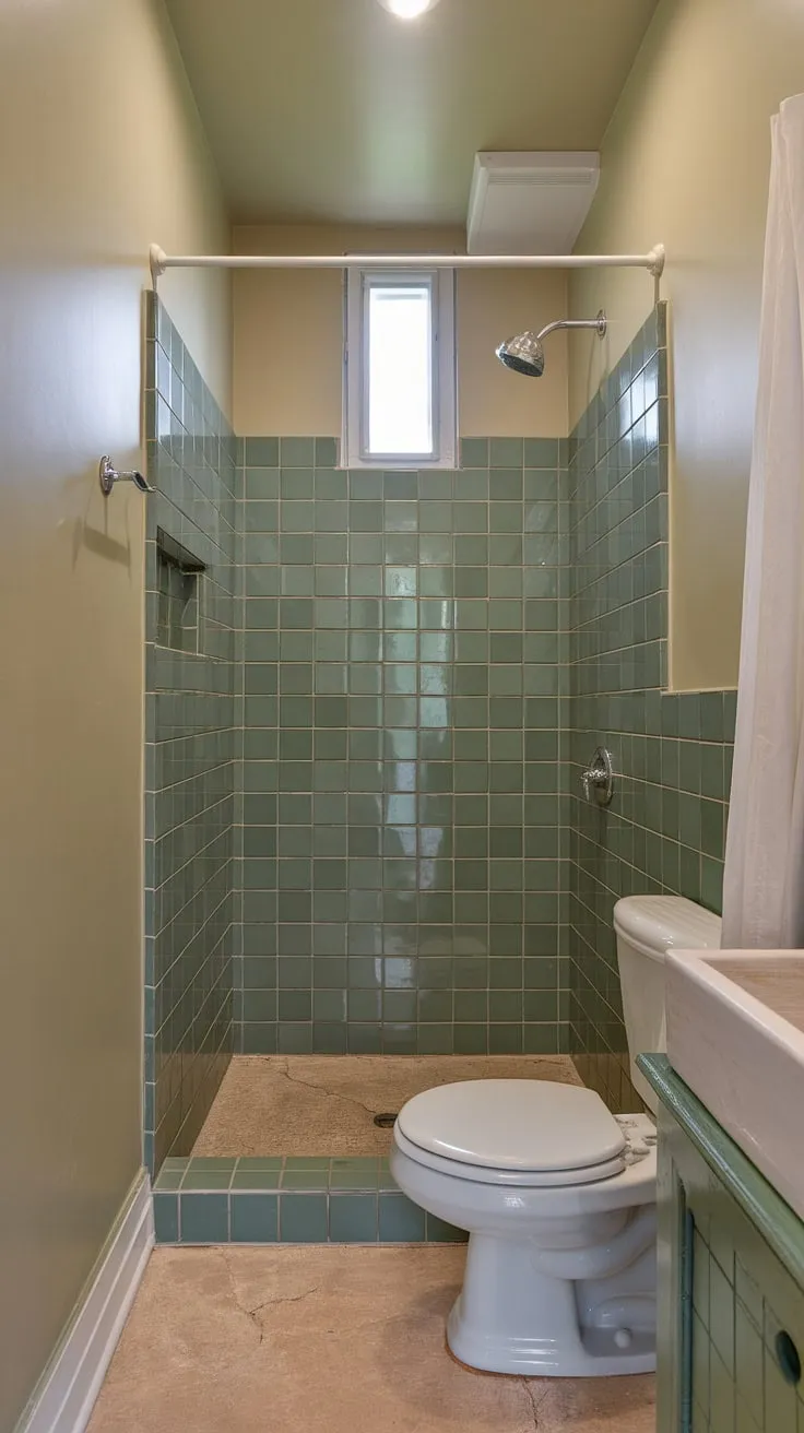 Small ensuite perfection achieved with these gorgeous green tile bathroom renos. Bathroom inspo at its finest in this home bathroom.