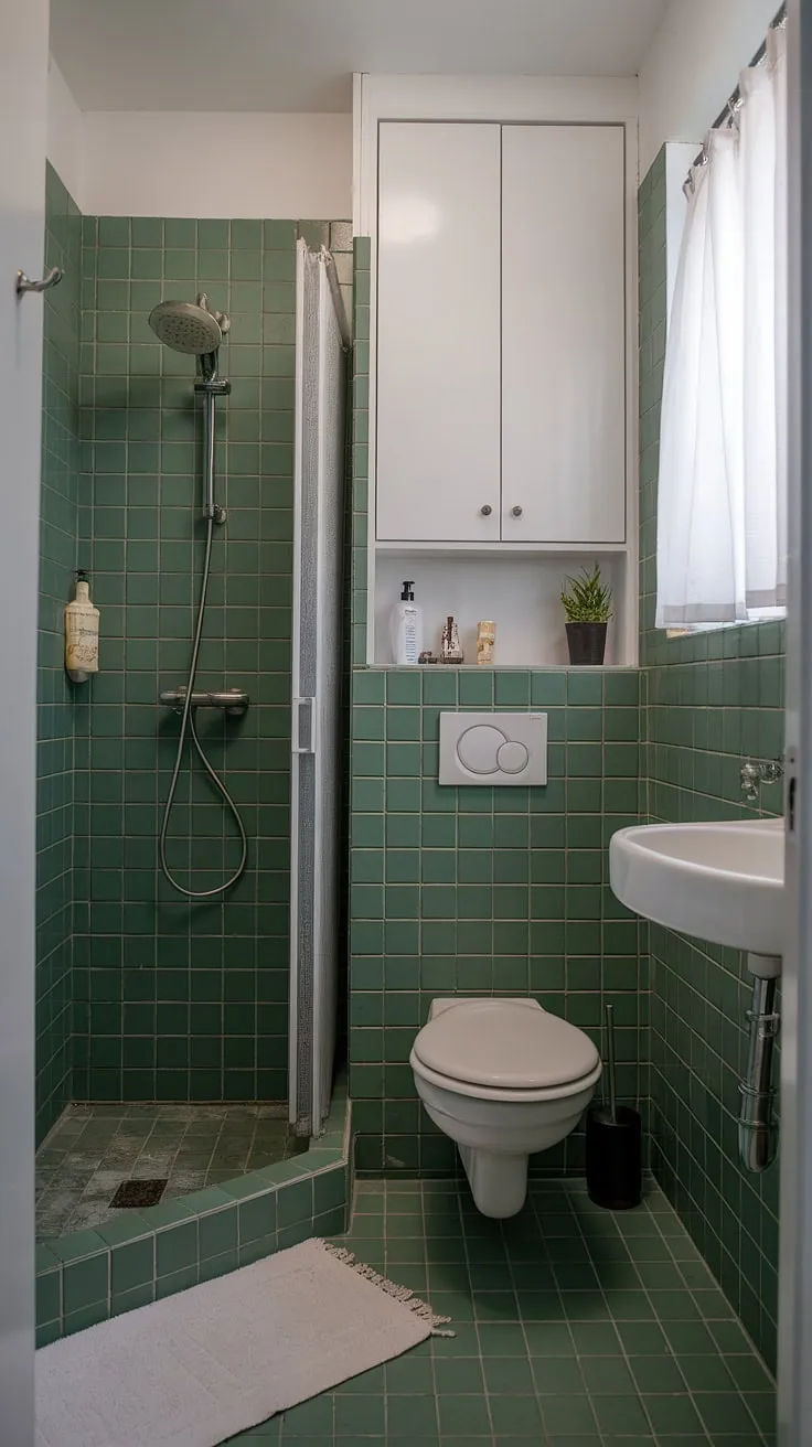 Green tile dreams in this stunning small ensuite. Bathroom renos done right, providing serious bathroom inspo for your home bathroom.