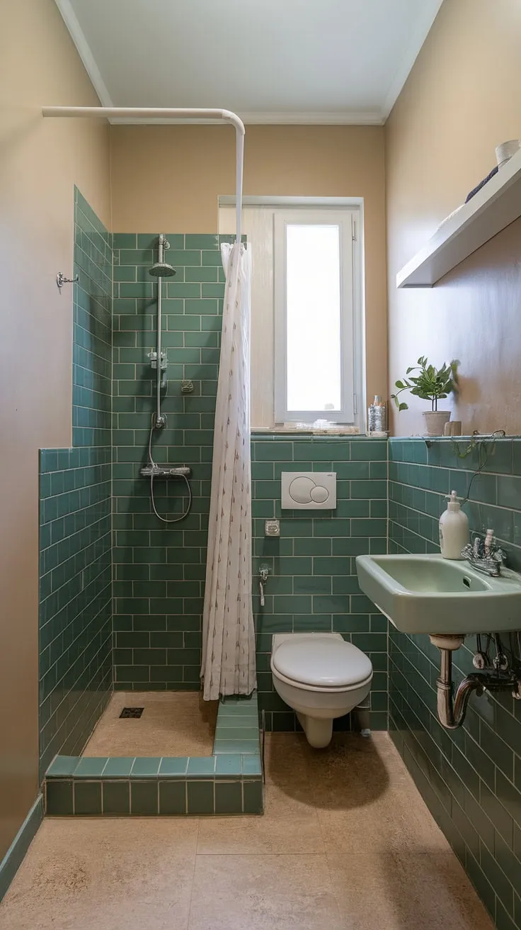 Small ensuite perfection achieved with this green tile refresh. Bathroom renos don't have to be huge to make a big impact. Bathroom inspo for your home bathroom.