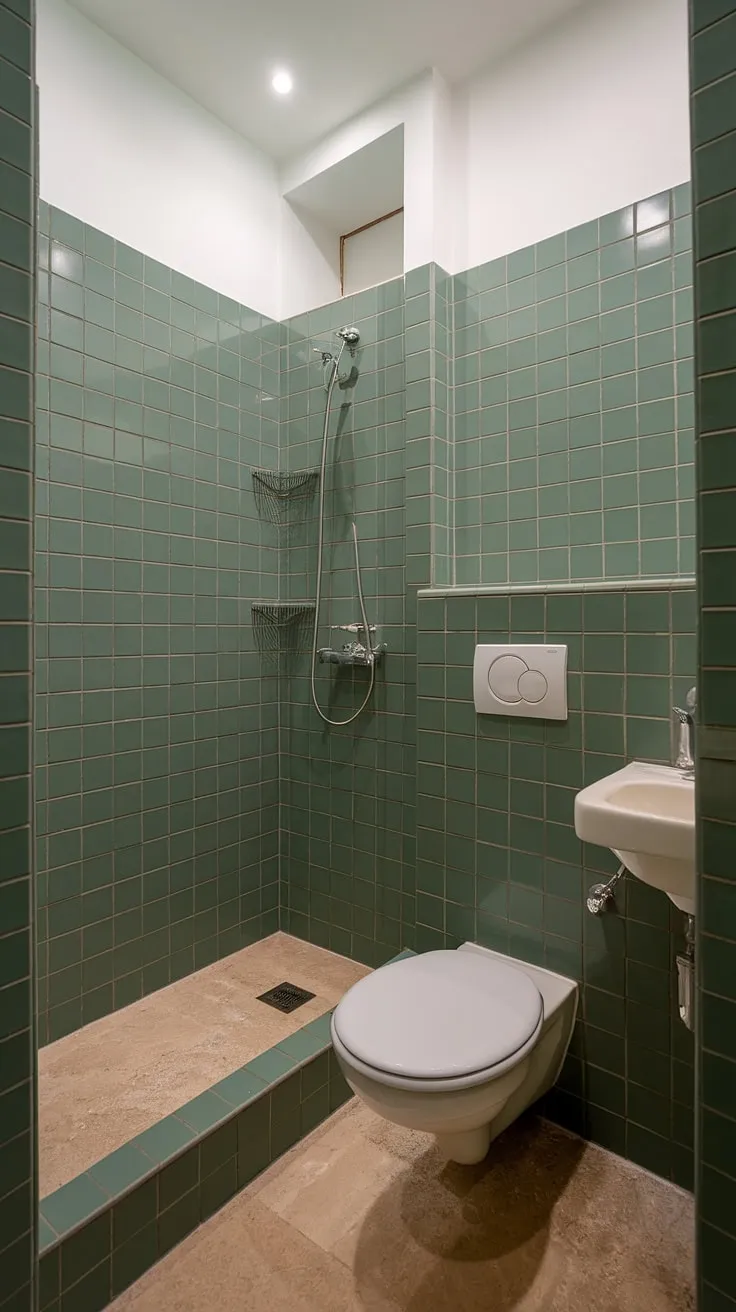 Green tile dreams in this stunning small ensuite. Bathroom renos done right! Bathroom inspo for your home bathroom.