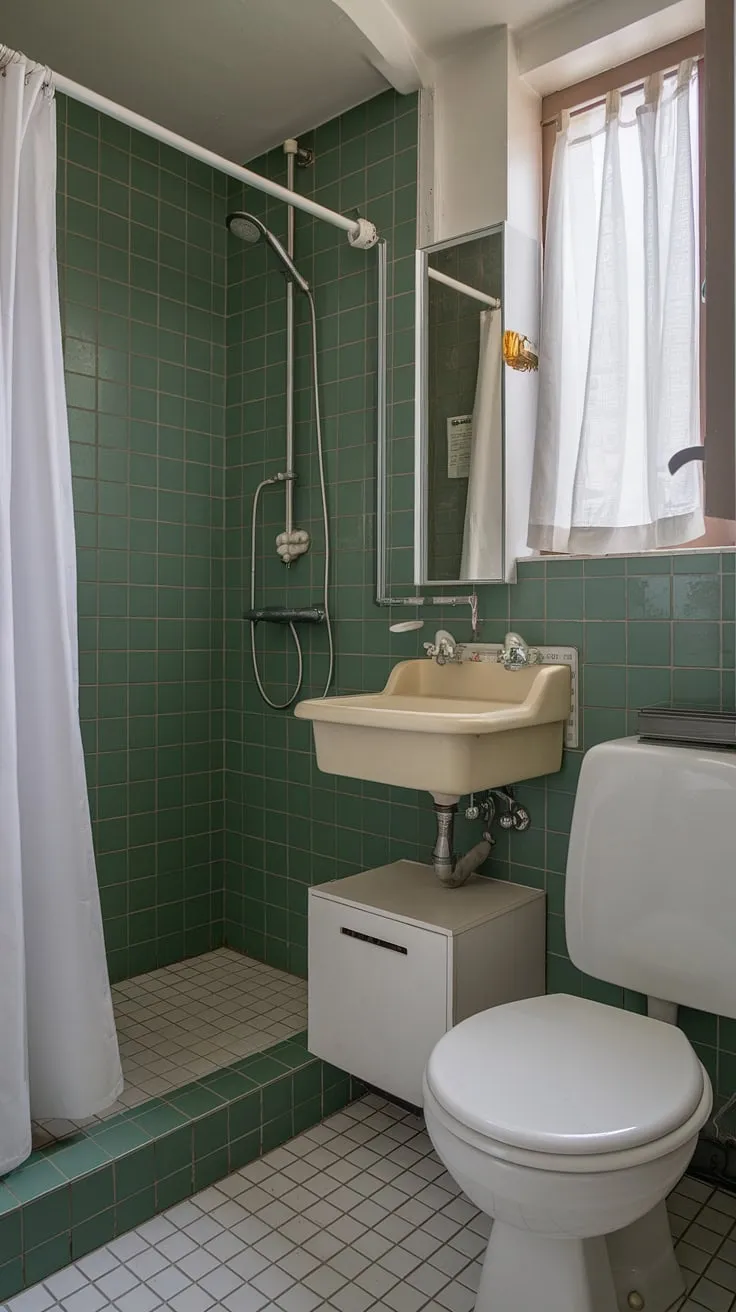 This small ensuite proves that even the tiniest space can be a luxurious retreat. The green tile is the perfect pop of color, making these bathroom renos a total success. Serious home bathroom envy!