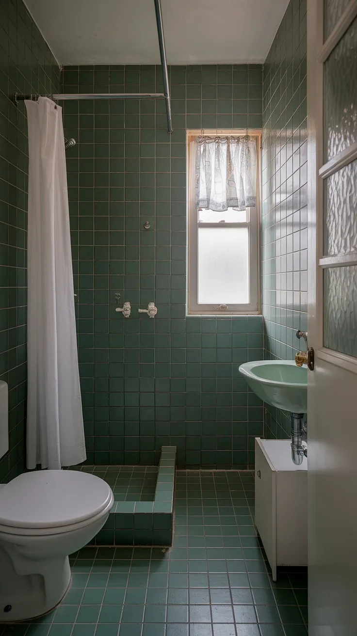 This small ensuite boasts big style thanks to clever bathroom renos and a vibrant green tile scheme. Bathroom inspo at its finest.