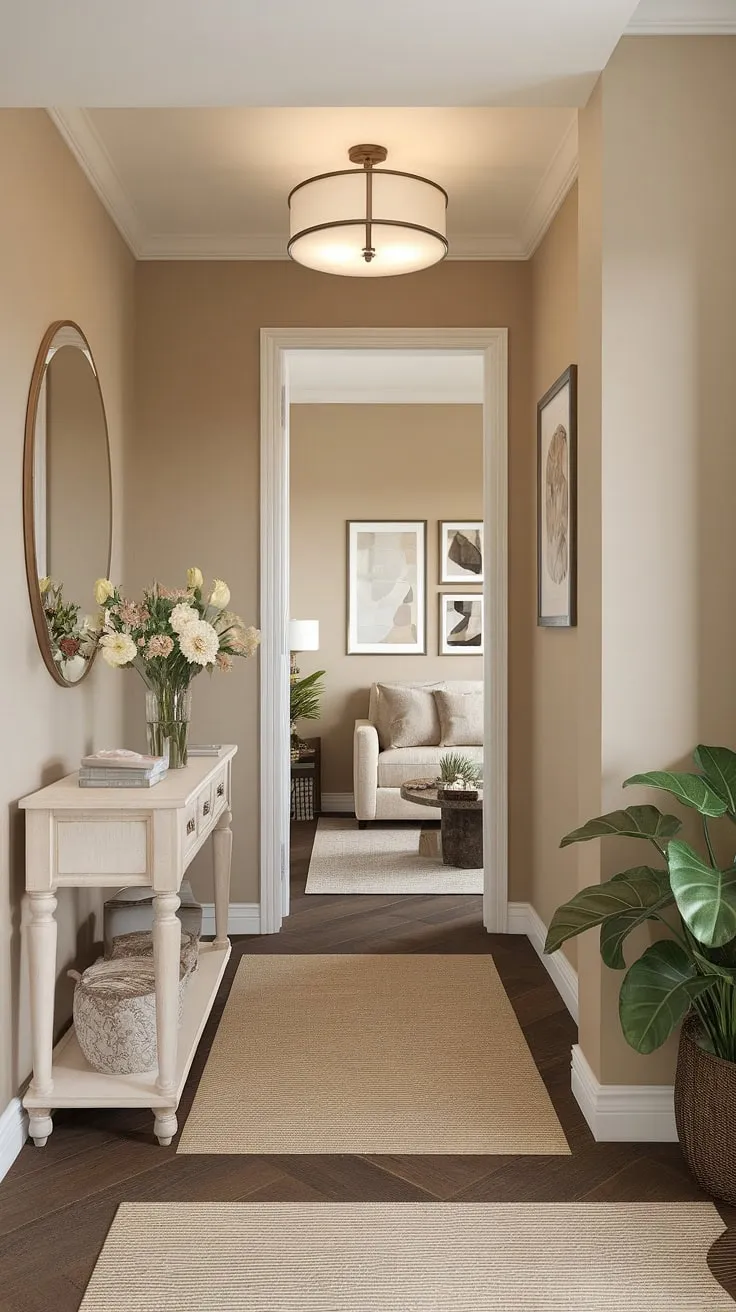 A small entryway doesn't mean sacrificing style. This front entrance, with its thoughtful home entrance decor, seamlessly connects the hall and living room.