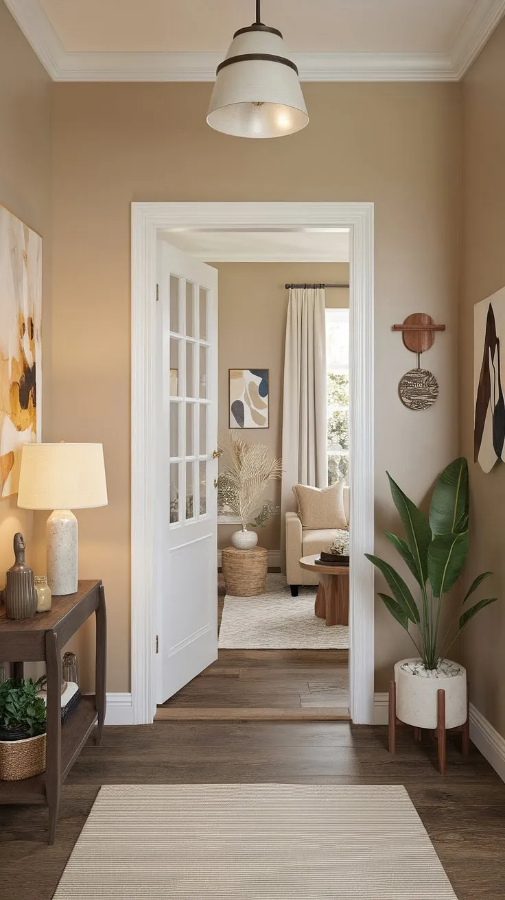 Maximize space and style in this small entryway. Clever entryway ideas transform this hall and living room connection into a welcoming home entrance decor.