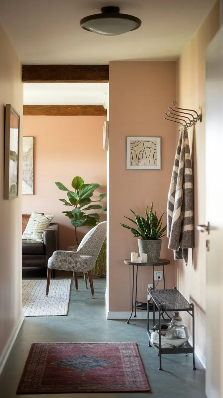 This small entryway proves that big impact comes in small packages. See how simple home entrance decor and smart design create a seamless flow between hall and living room.