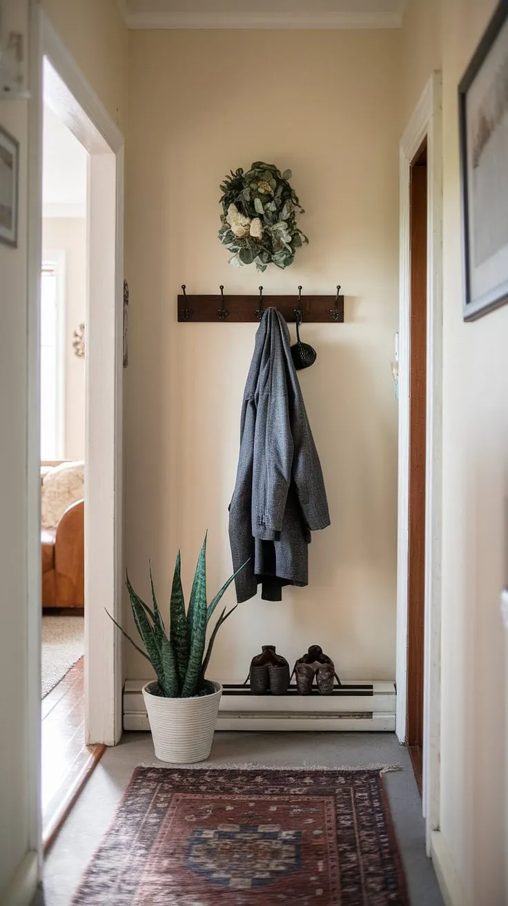 Maximize space and style in this small entryway. Clever entryway ideas transform this home entrance into a welcoming transition to the hall and living room.