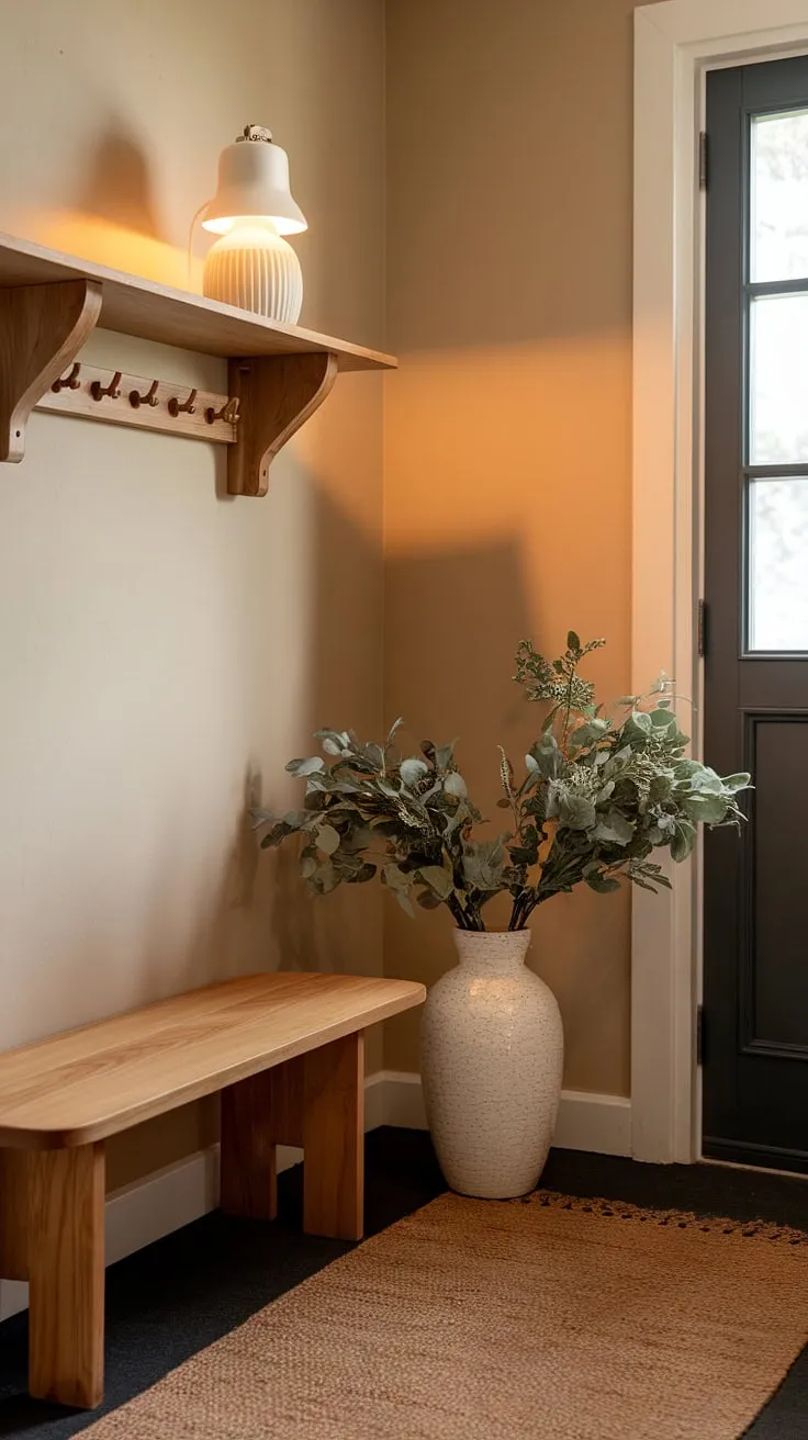 This small entryway proves that big style comes in small packages. Clever home entrance decor and thoughtful entryway ideas transform this front entrance into a welcoming transition between hall and living room.