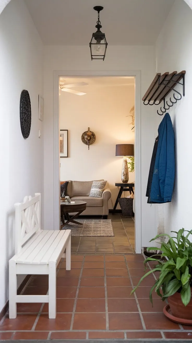 Maximize space and style in this small entryway. Clever entryway ideas transform this front entrance into a welcoming transition between hall and living room.