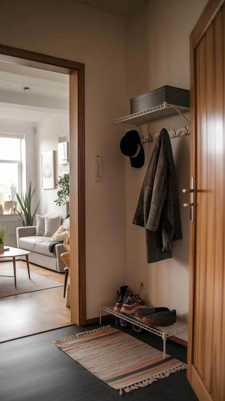 A glimpse into a charming small entryway, where thoughtful design transforms a limited space into a welcoming front entrance. More entryway ideas to come.