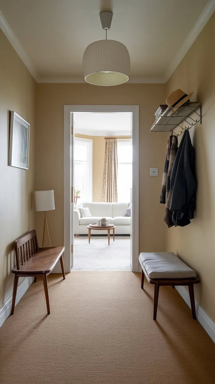 This small entryway proves that big impact comes in small packages. See how simple home entrance decor and smart design create a seamless flow between the hall and living room.