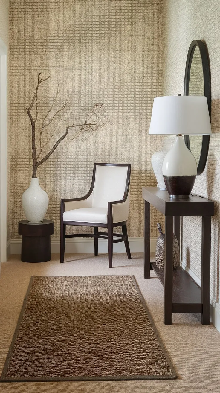 Maximize space and style in this small entryway. Entryway ideas that seamlessly blend hall and living room aesthetics with thoughtful home entrance decor.