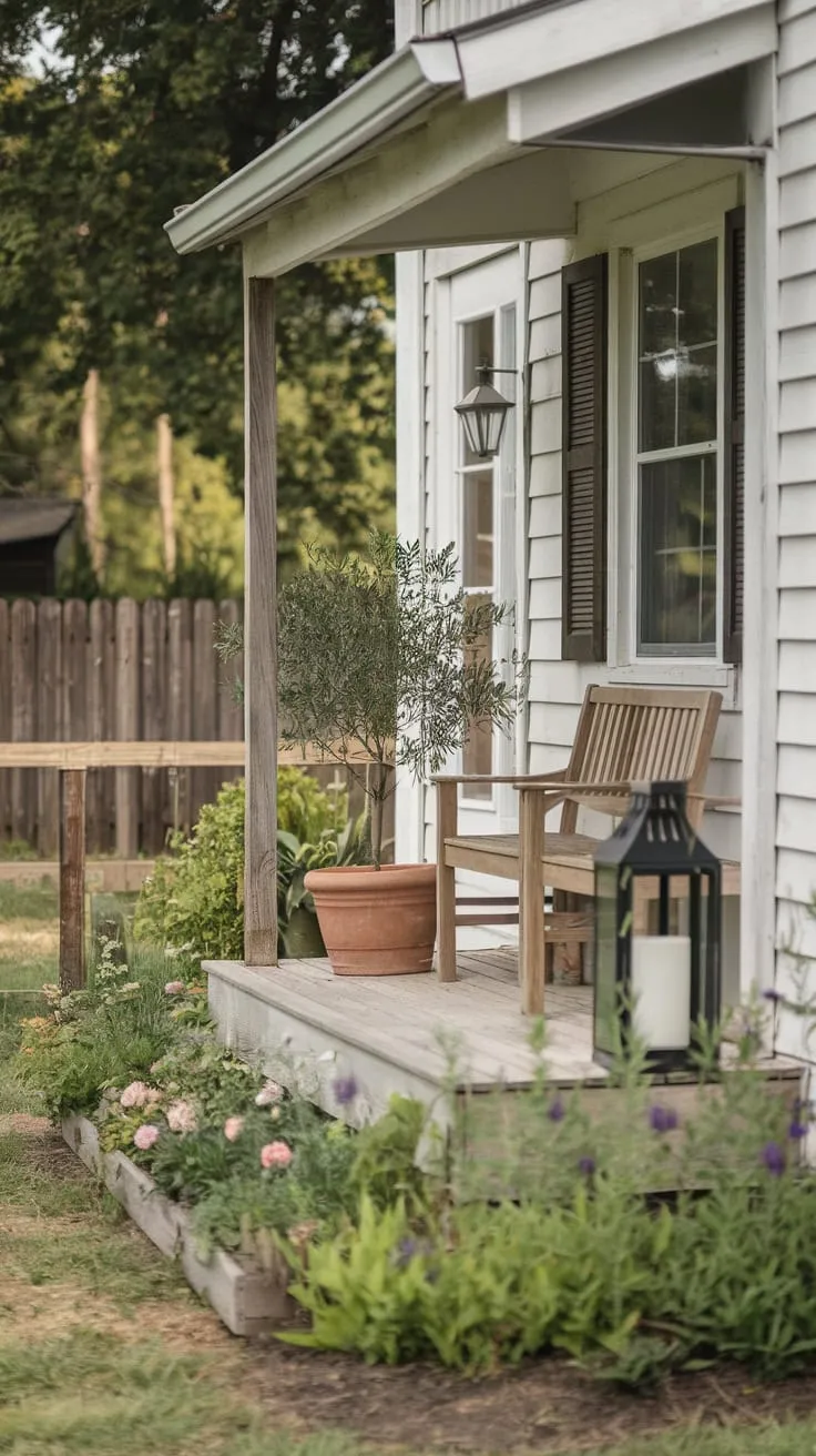 Inviting Farmhouse Porch Surrounded by Nature