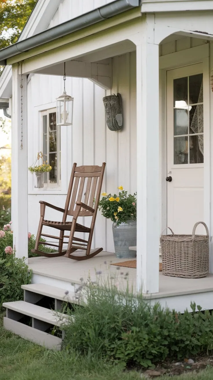 Inviting Farmhouse Porch with Stylish Small Seating