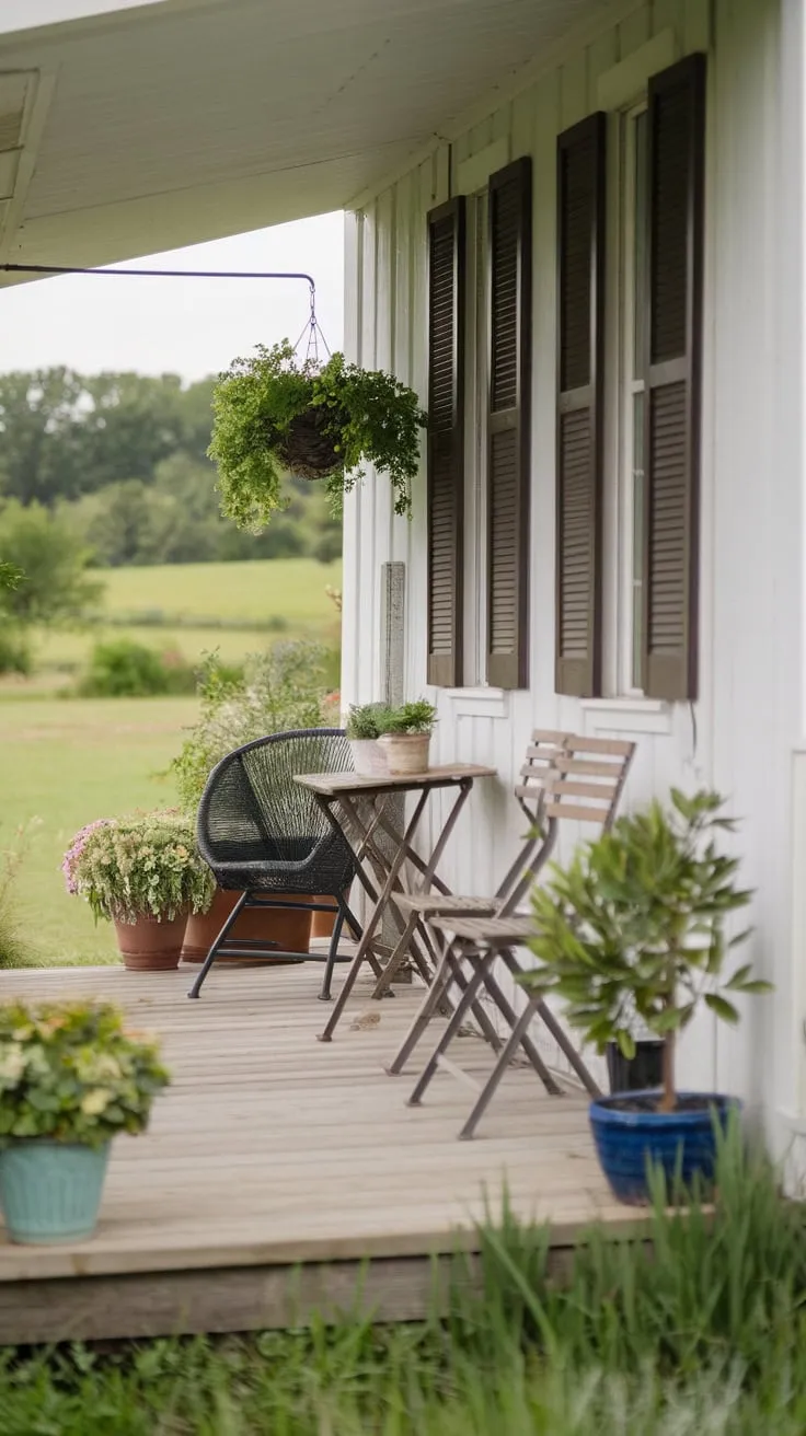 Charming Small Porch Oasis with Rustic Seating