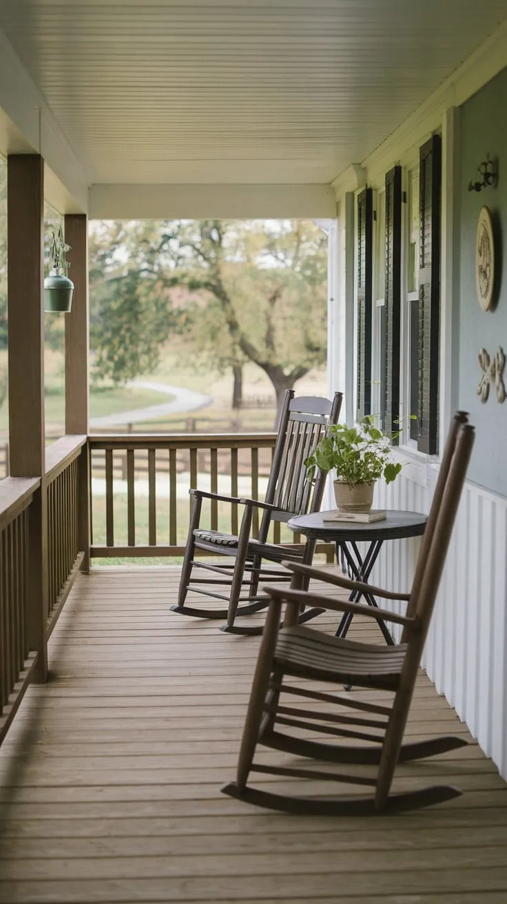 Charming Rocking Chairs on a Cozy Farmhouse Porch