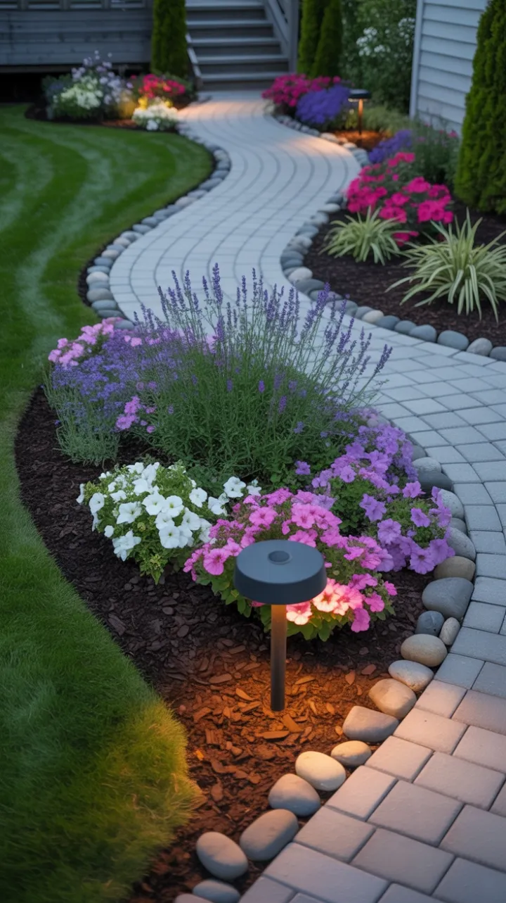 Curved Stone Path to a Lavender-Lined Modern Oasis