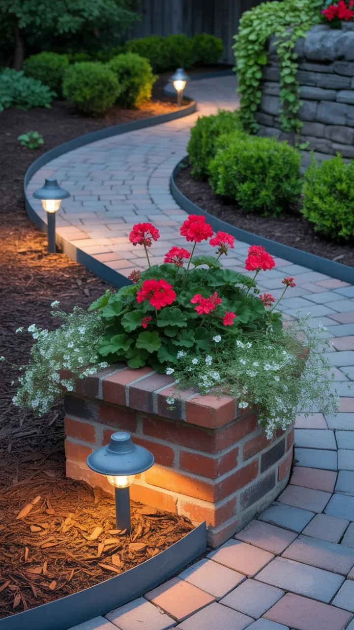 Glowing Path to a Geranium-Blooming Cottage Garden