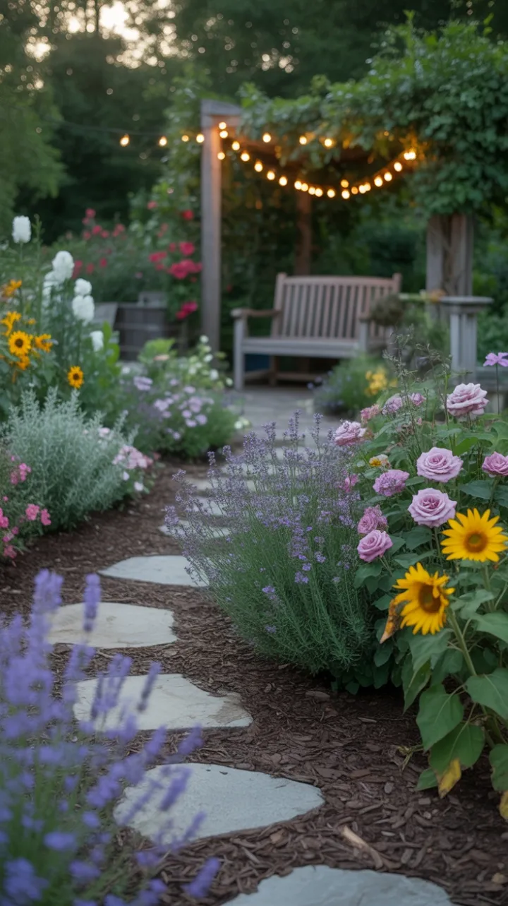 Golden Afternoon in a Blooming Cottage Garden
