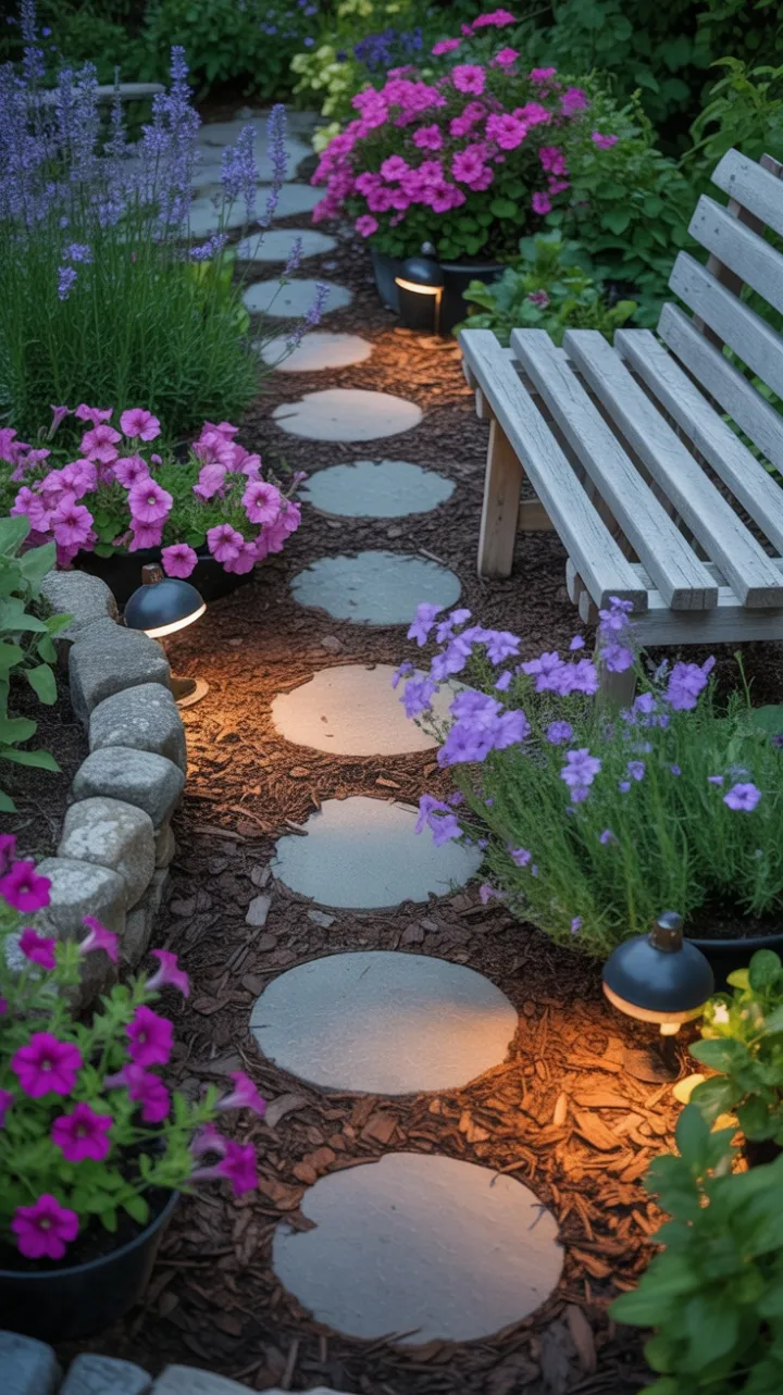 Twilight Garden Hideaway with Lavender-Lined Stone Path