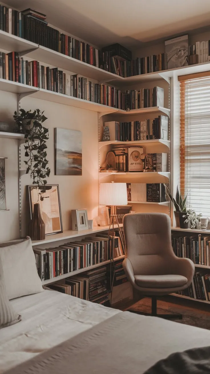 My bedroom's small library: a haven for quiet adventures.