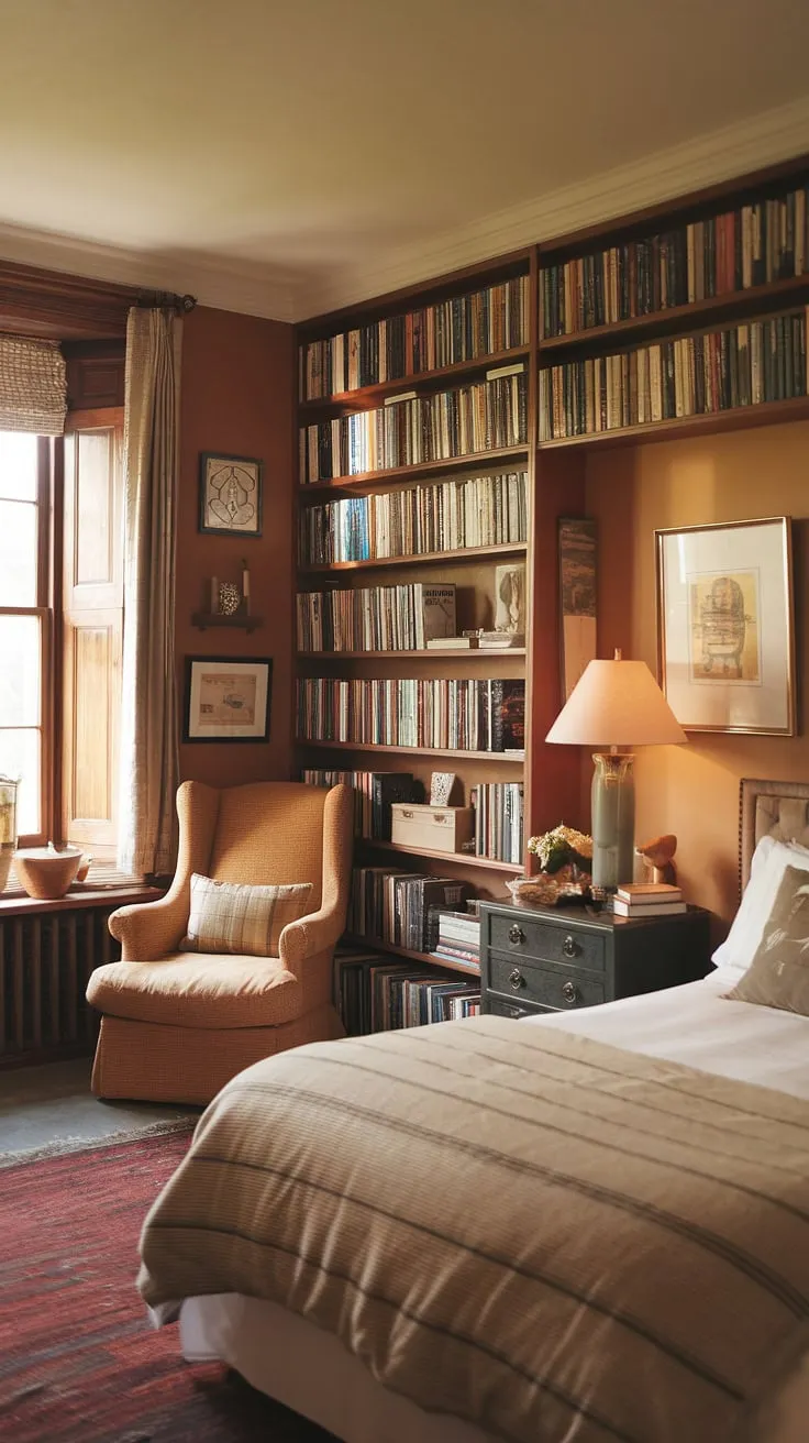 Dreamy small cozy bedrooms don't have to be cramped! This small library in bedroom showcases how smart design and clever organization for small spaces can create a relaxing retreat. Find small bedroom inspiration in this space, a testament to the beauty of small spaces bedroom decor and perfect tiny room ideas bedrooms.
