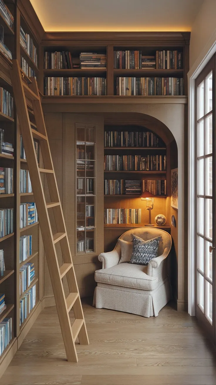 This mini library is the ultimate home library design, a haven for bibliophiles.  The clever book storage solutions and cozy reading nook make the most of this small library's space, creating a library room that's both functional and utterly enchanting.  Find apartment decor inspiration and dream room inspiration in this perfectly curated space, a testament to thoughtful home decor ideas and interior design inspiration.