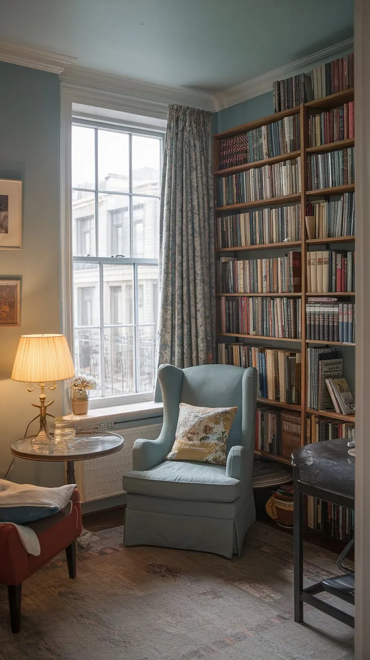 Escape the everyday in this cozy reading nook, a testament to clever home library design.  This small library, brimming with book storage solutions, proves that even a mini library can be a haven of tranquility.  Apartment decor inspiration at its finest, it's the perfect blend of library room functionality and dream room inspiration.  Home decor ideas for a space that truly reflects your love of reading.