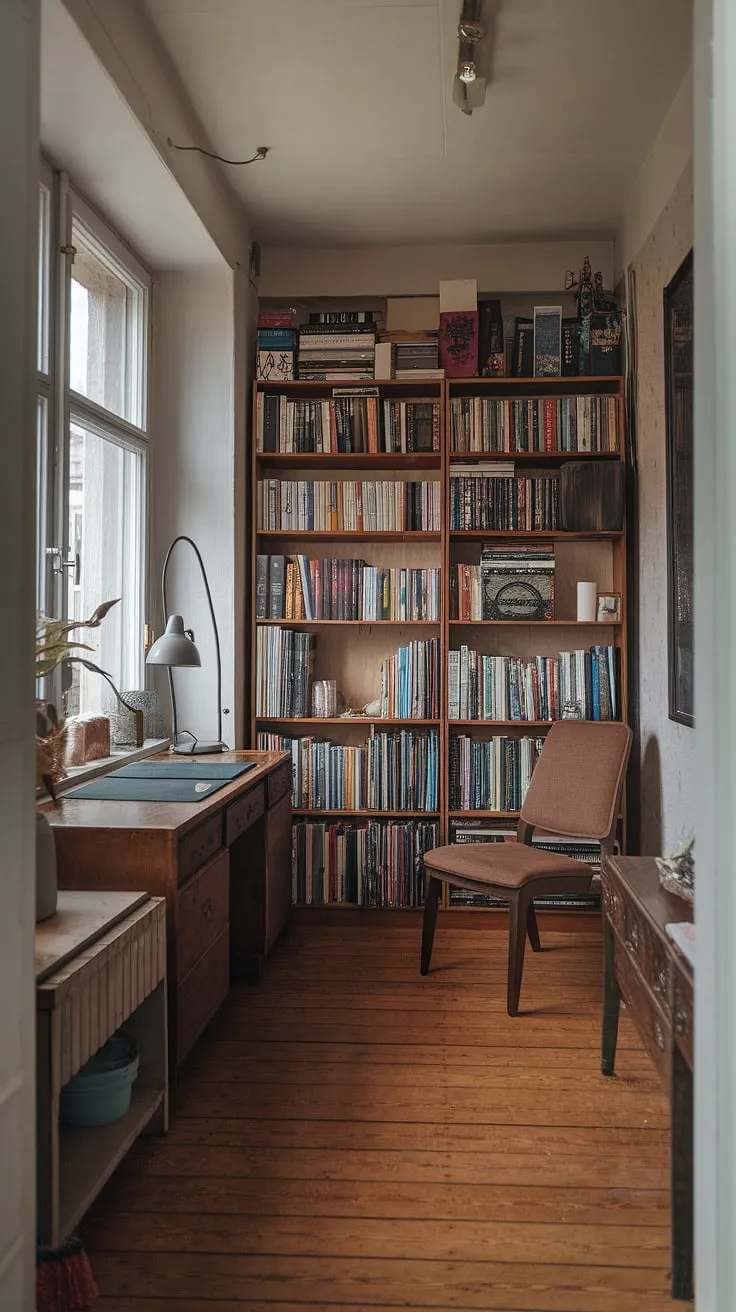 Escape the everyday in this cozy reading nook, a testament to clever home library design.  This small library, brimming with personality, offers apartment decor inspiration and book storage solutions that prove even a mini library can be a dream room inspiration, overflowing with home decor ideas and interior design inspiration.