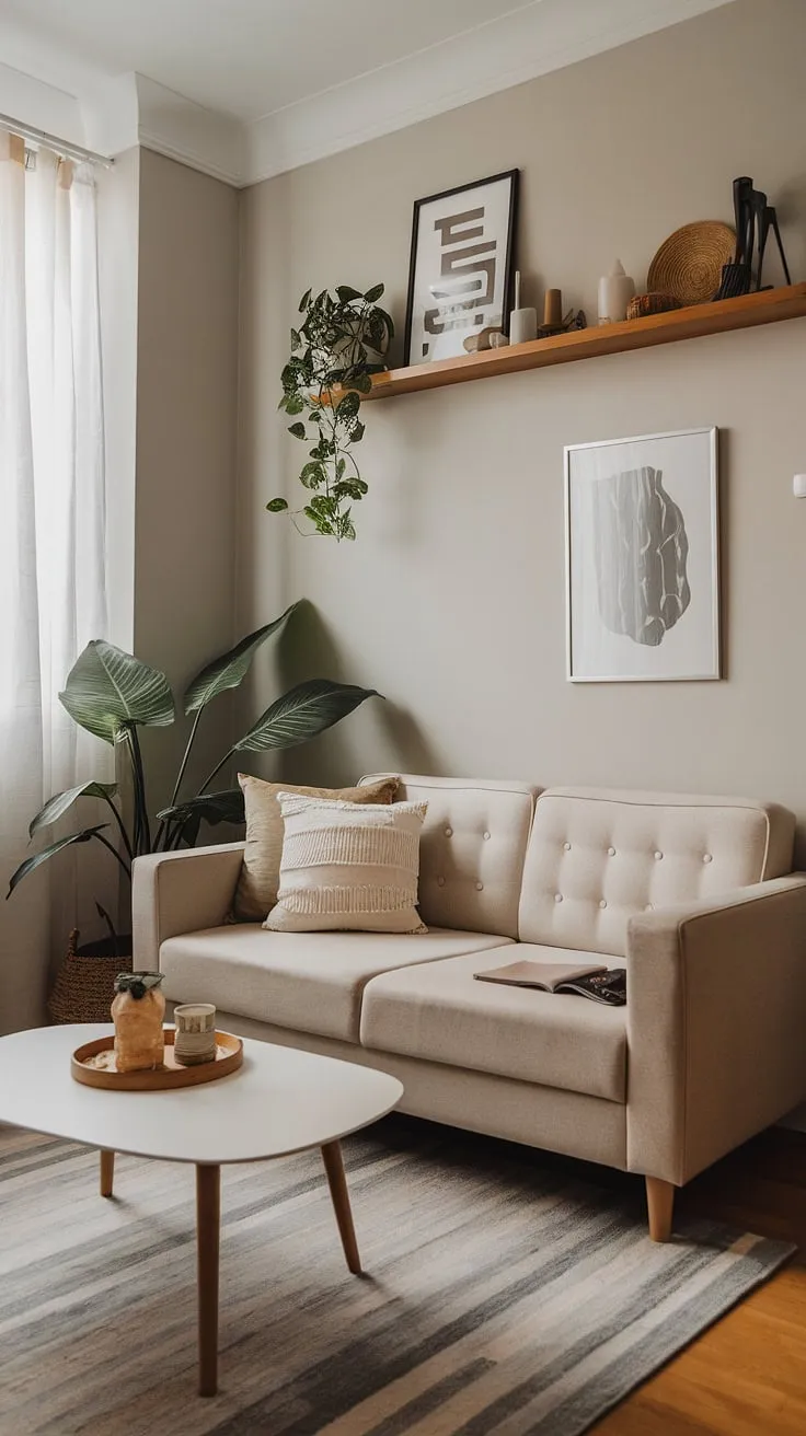 Maximize your space and minimize clutter with these small living room ideas perfect for small apartment living. This small apartment living room showcases how affordable, stylish living room on a budget is achievable.  The light and airy feel, created with simple small living room decor, makes this space feel larger than it is.