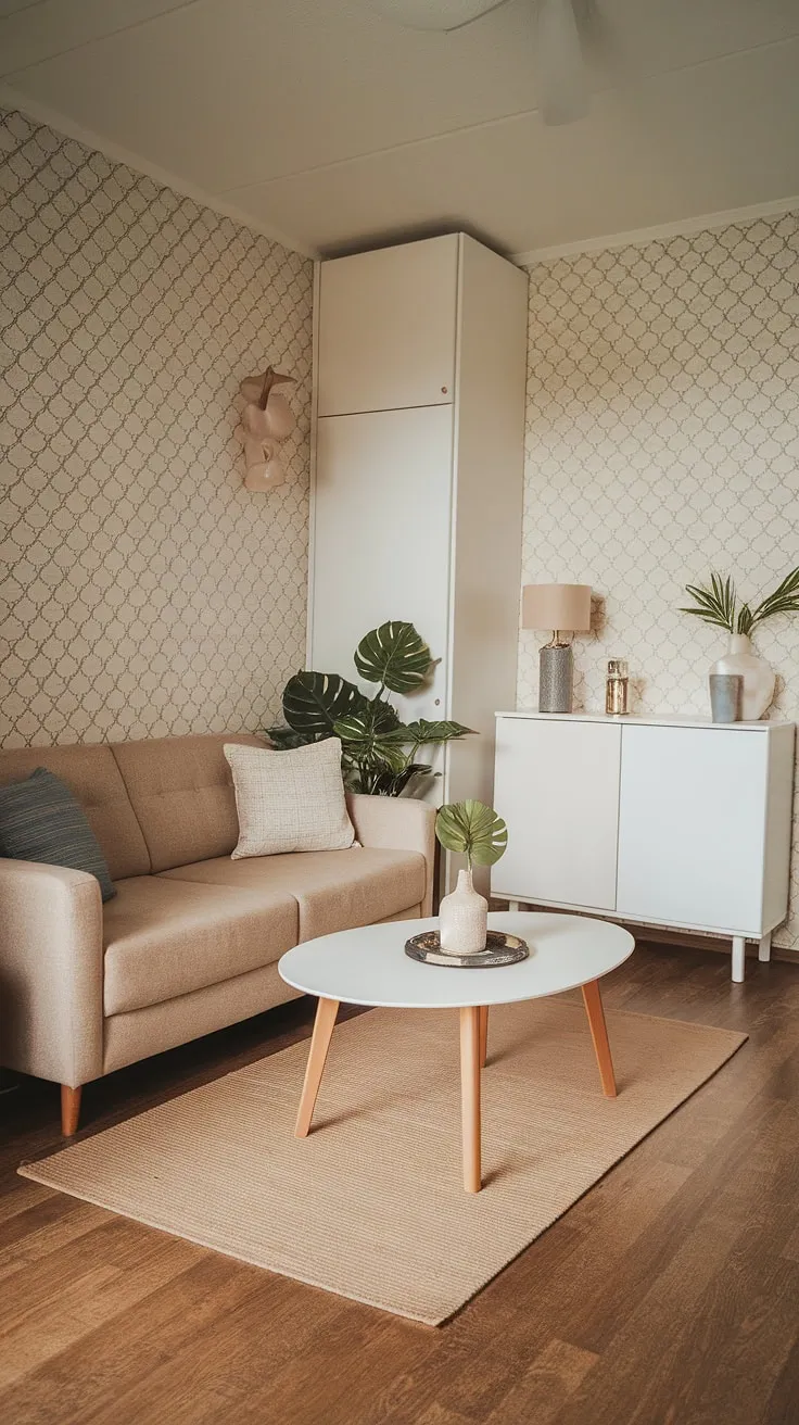 This small apartment living room is a testament to the power of thoughtful design.  With clever small living room decor and a few well-chosen pieces, this space feels both spacious and inviting.  Proof that stylish small apartment living is achievable, even on a budget.  Explore these small living room ideas for your own apartment living room decor inspiration.