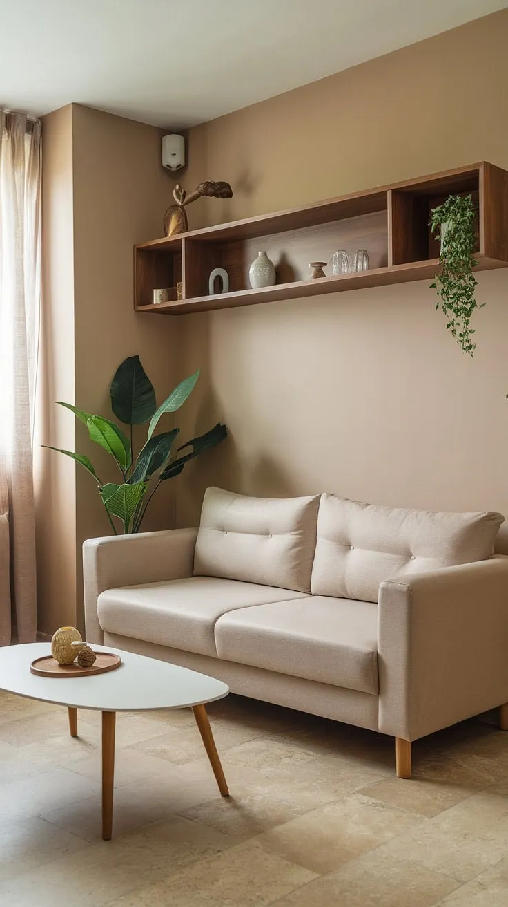 This small apartment living room is a testament to the power of thoughtful small living room decor.  With a neutral palette and a few well-chosen pieces, this space feels open and inviting.  Discover inspiring small living room ideas for your own apartment living room, perfect for those looking for stylish solutions on a budget.