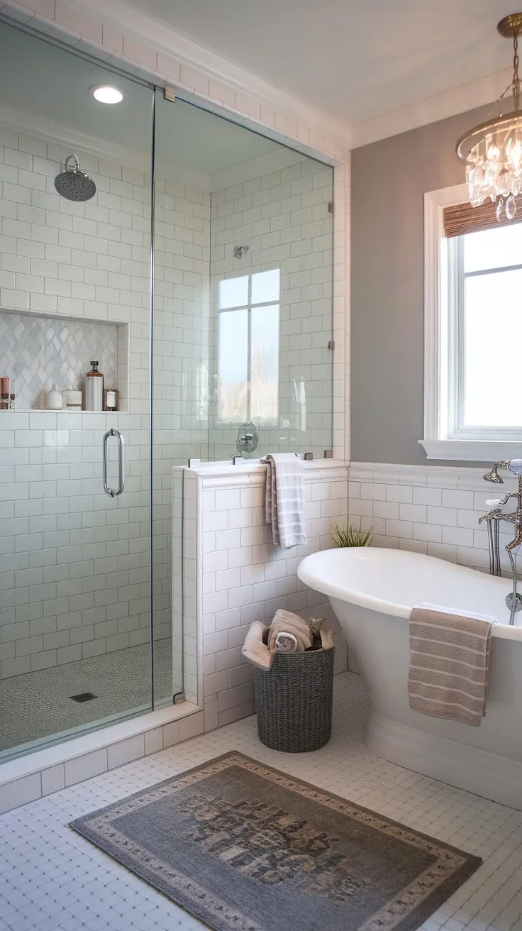 Maximize style, not space. This small master bath's shower remodel and thoughtful small bathroom design create a stunning, chic bathrooms haven.