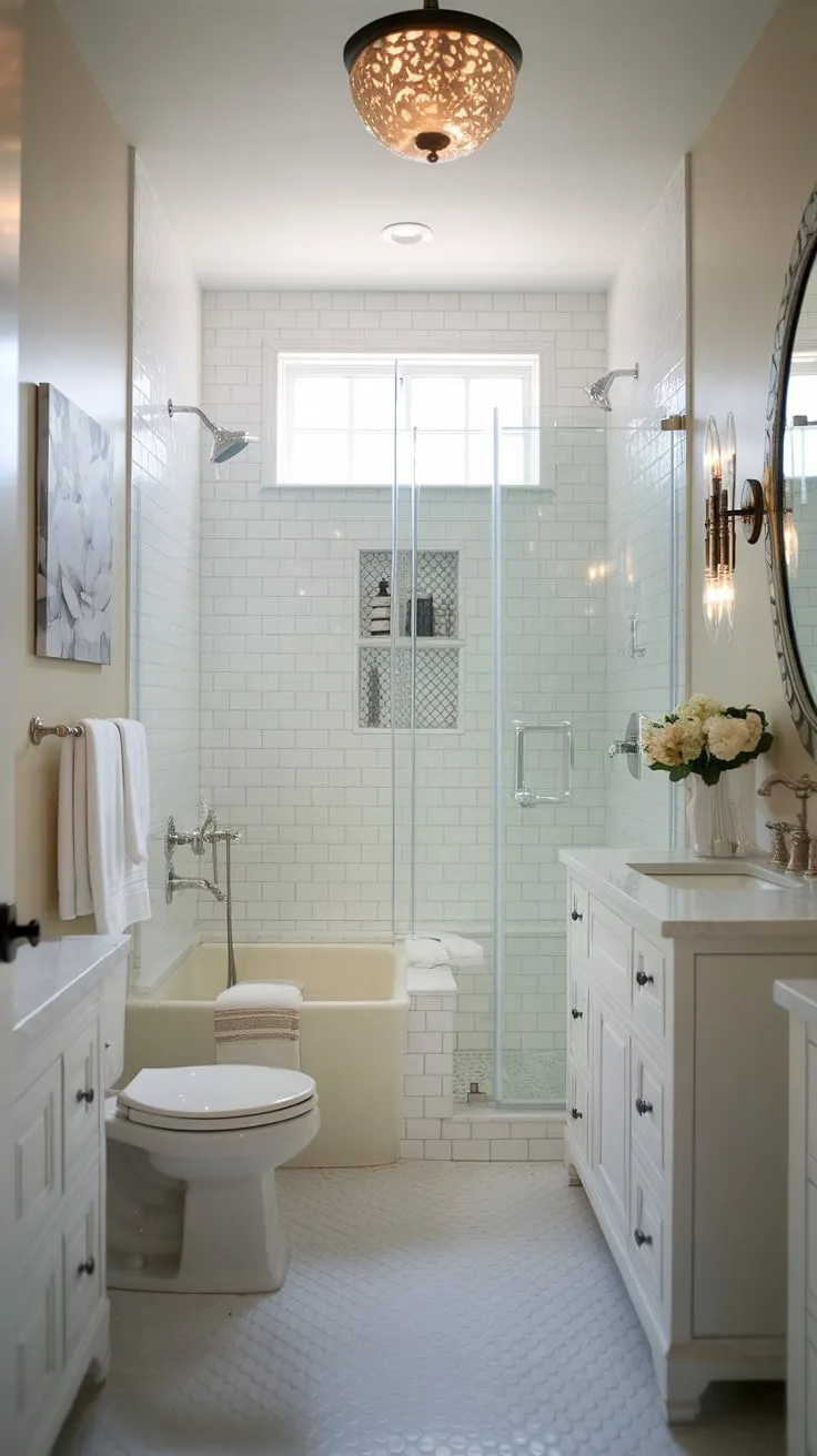 Maximize space and style in this stunning small master bath. A fresh shower remodel, a luxurious primary bath, and inspiring bathroom inspiration decor create a chic bathrooms haven despite its size.