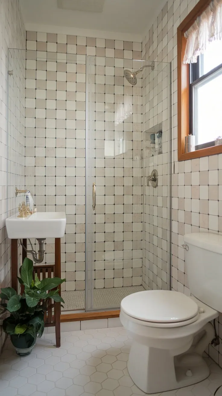 Maximize space and style in your small master bath. This primary bath showcases a chic bathrooms design with a thoughtful shower remodel and inspiring decor.