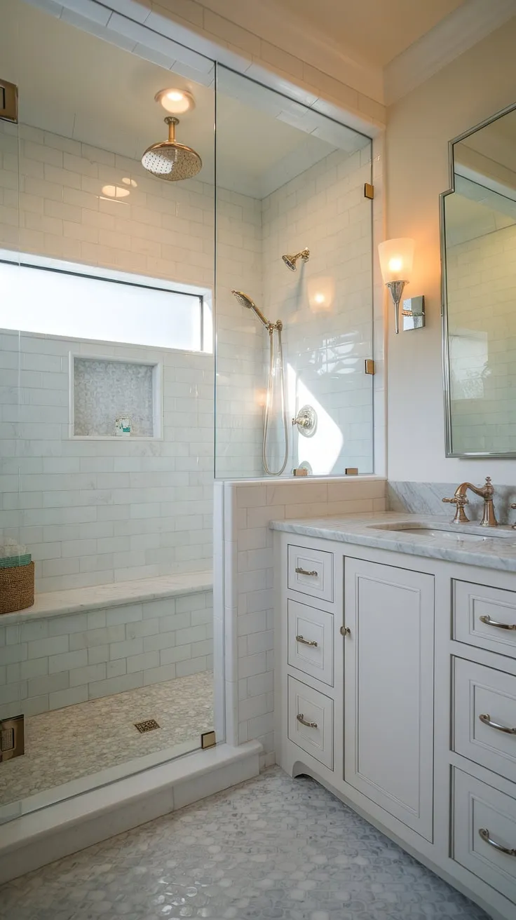 Luxury redefined: This small master bath proves that chic bathrooms can thrive even in limited spaces. A shower remodel that's pure inspiration.