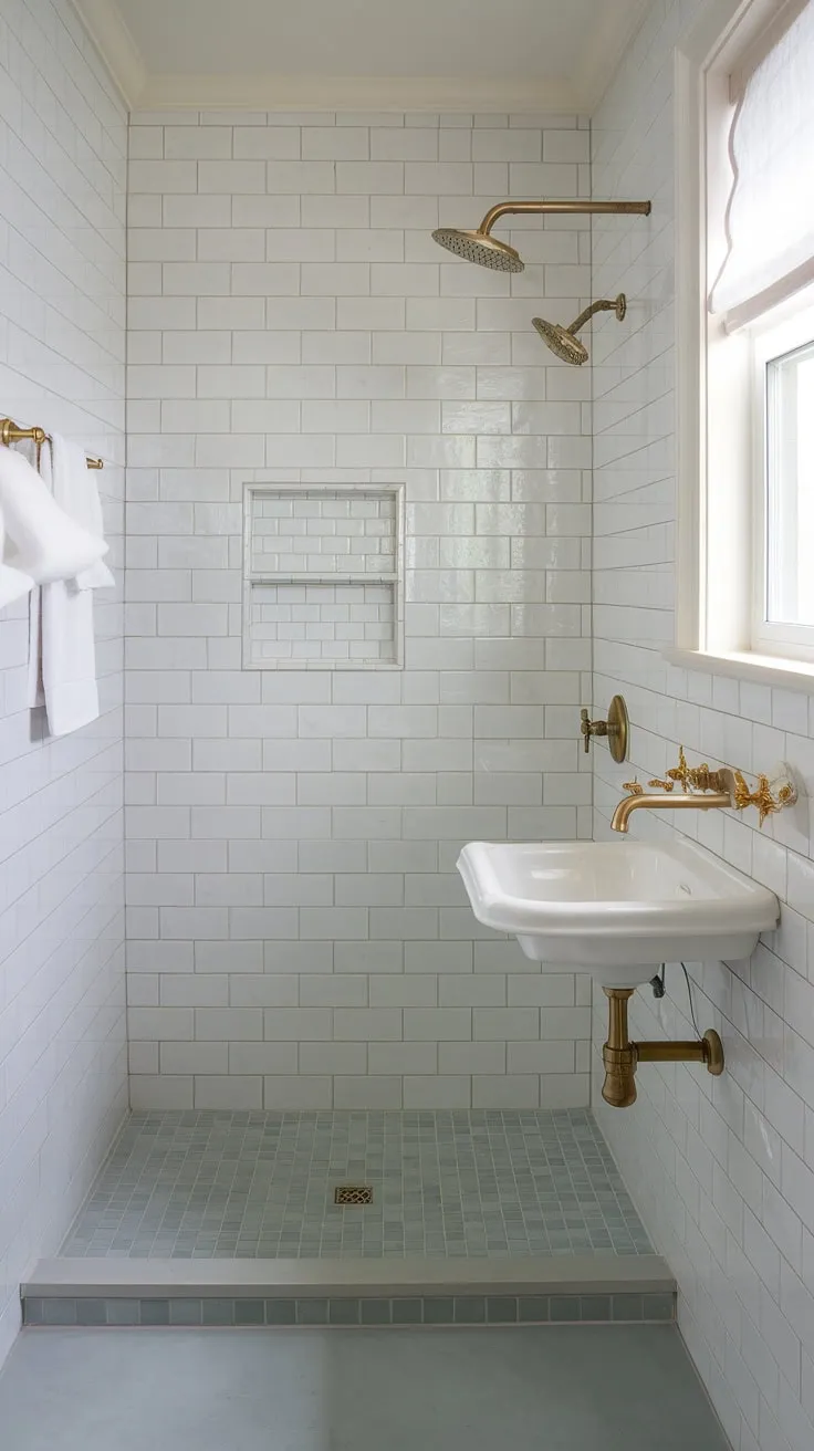 Small bathroom design doesn't mean sacrificing style. This small master bath showcases how a thoughtful layout and primary color scheme can create a stunning and functional chic bathroom. The shower remodel is the perfect bathroom inspiration decor for your next project.
