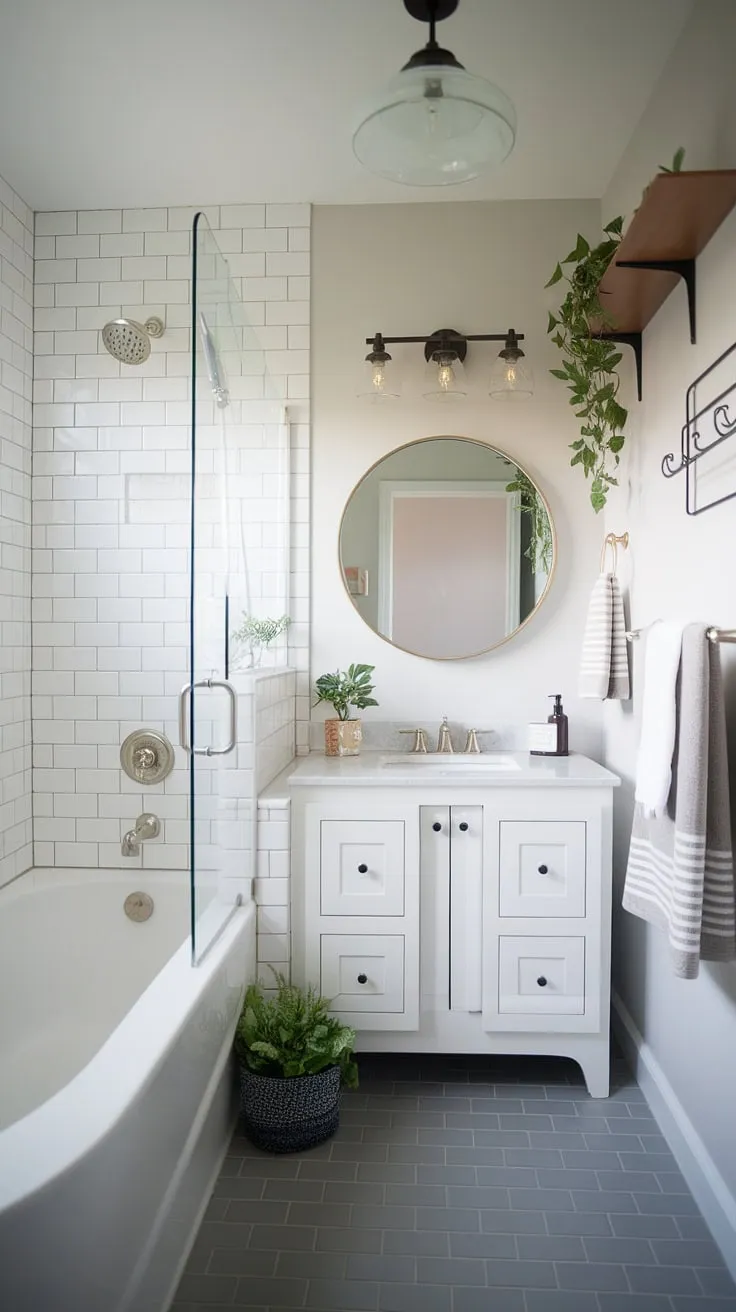 This small master bath remodel proves that chic bathrooms can thrive even in limited spaces. The primary bath's shower remodel and thoughtful small bathroom design create a haven of calm.