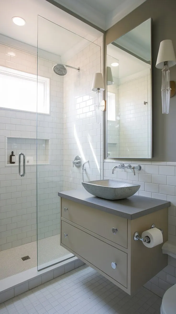 Small bathroom design doesn't mean sacrificing style. This small master bath proves that even a compact primary bath can be a haven of chic bathrooms and bathroom inspiration decor.