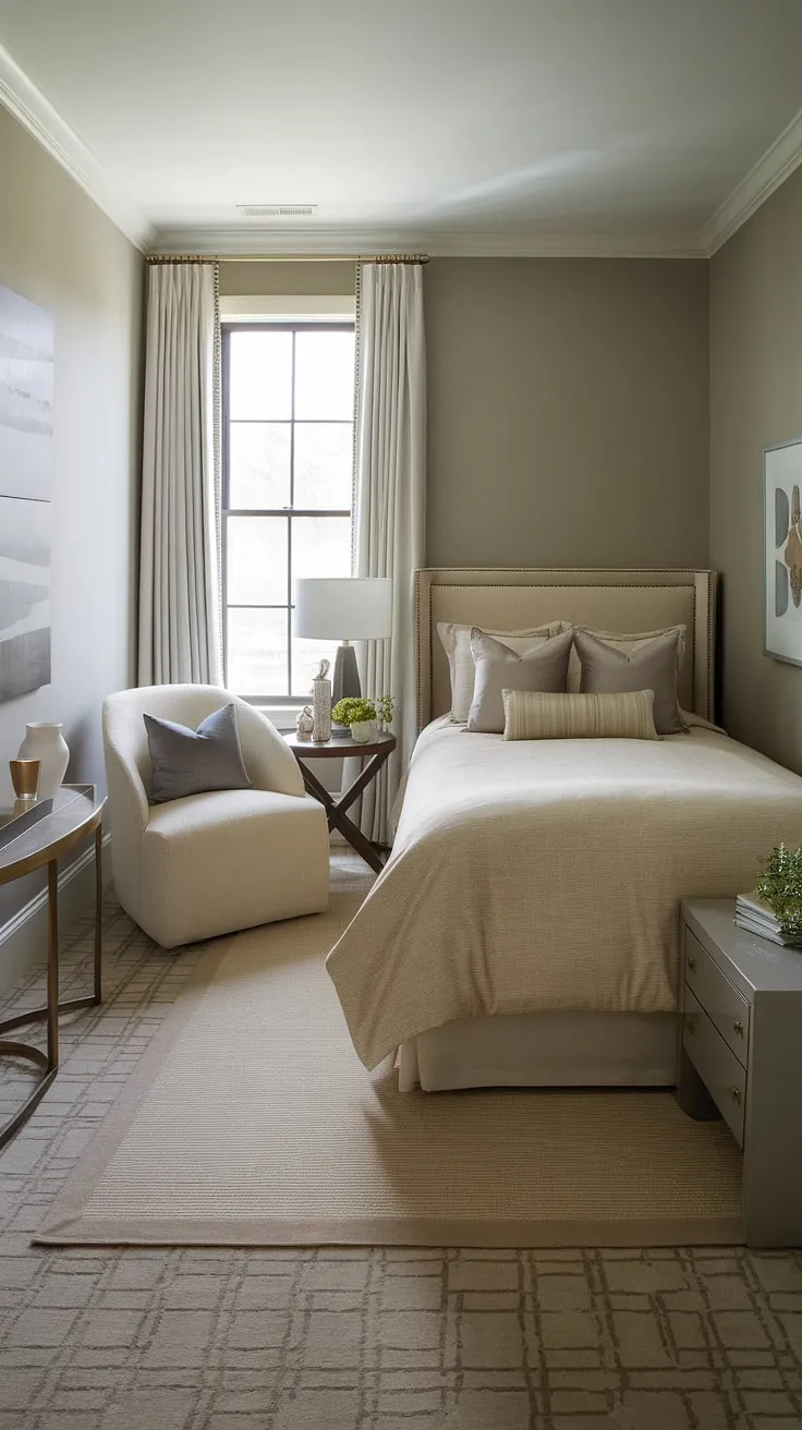 Transforming a small master bedroom into a tranquil haven. This main bedroom showcases smart small bedroom decor and bedroom design ideas, ideal for home decor enthusiasts considering bedroom remodeling. The master bed is the star of this calming space.