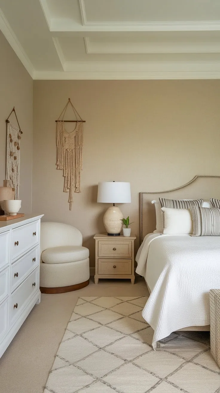 Bright and airy, this main bedroom exemplifies smart small bedroom decor. The king-size master bed anchors the small master bedroom, while a white dresser and simple chair add functionality without overwhelming the space. This bedroom design is a testament to how effective planning can transform a small space, making it a relaxing retreat. The overall aesthetic is a perfect example of thoughtful home decor and successful bedroom remodeling.