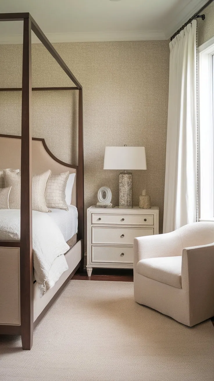 Cozy and sophisticated, this small master bedroom proves that big style doesn't require big space. Master bedroom decor at its finest.